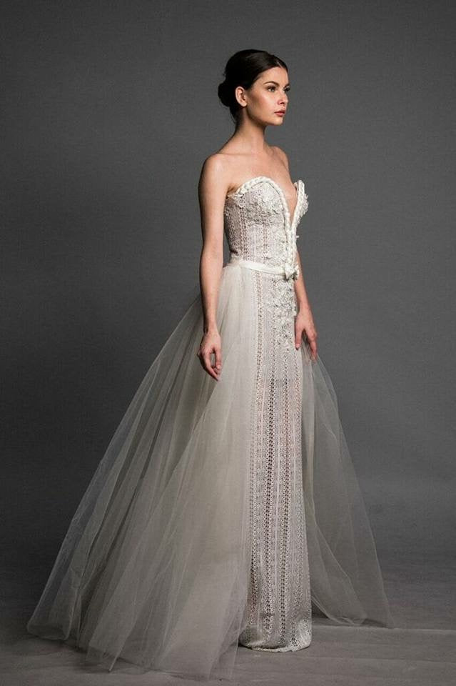 BRAIDED NECKLINE LACE DRESS WITH TULLE OVERSKIRT ZENDELLE LACAO BRAIDED NECKLINE LACE DRESS WITH TULLE OVERSKIRT ZENDELLE LACAO
